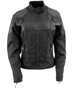 Motorcycle Jackets NexGen SH2179 Ladies Black Leather And Textile Vented Racer Jacket