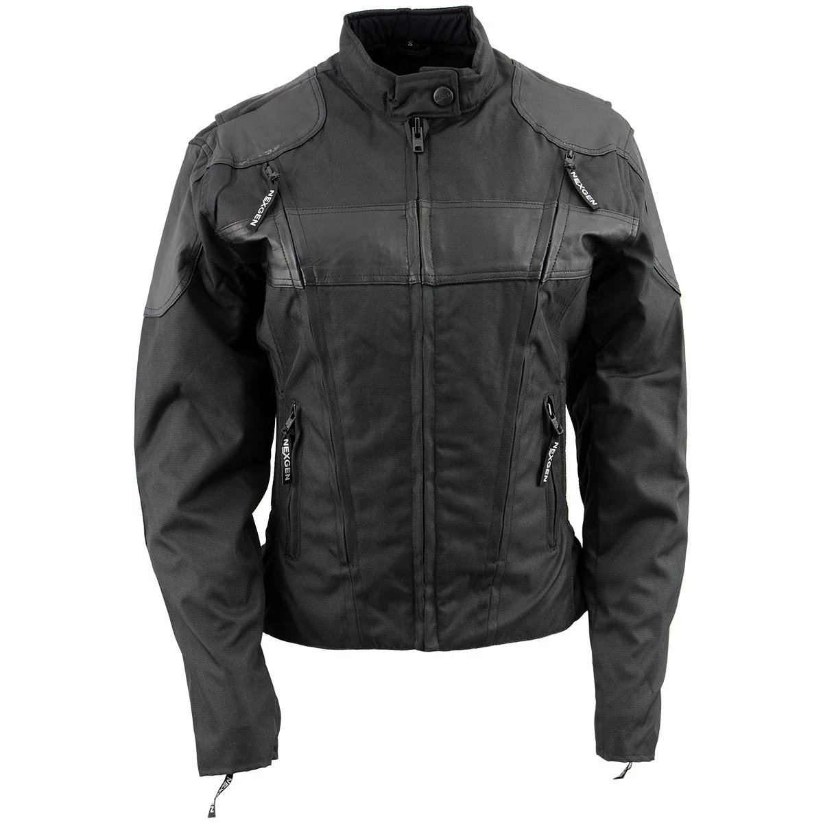 Motorcycle Jackets NexGen SH2179 Ladies Black Leather And Textile Vented Racer Jacket