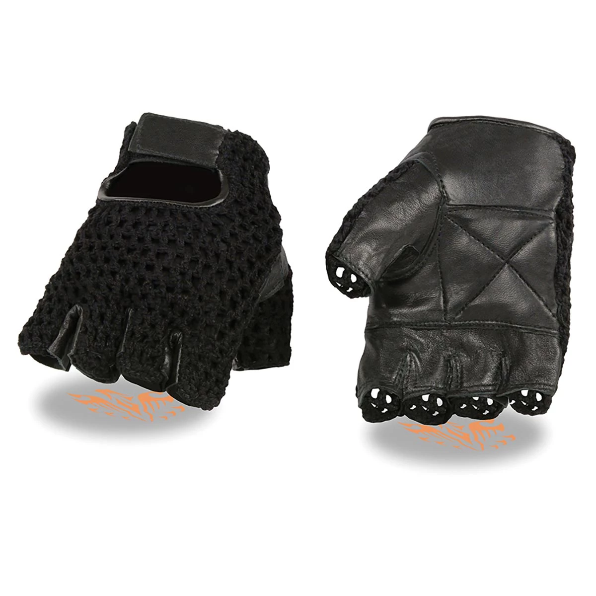 Riding Gear Milwaukee Leather SH219 Men’s Black Leather And Mesh Fingerless Gloves With Padded Palm