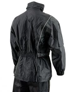 NexGen SH2225 Men's Black Waterproof Rain Suit With Reflective Piping Riding Gear