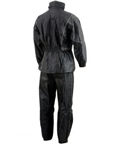 NexGen SH2225 Men's Black Waterproof Rain Suit With Reflective Piping Riding Gear