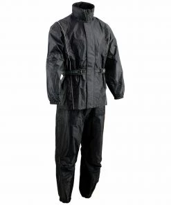 NexGen SH2225 Men's Black Waterproof Rain Suit With Reflective Piping Riding Gear