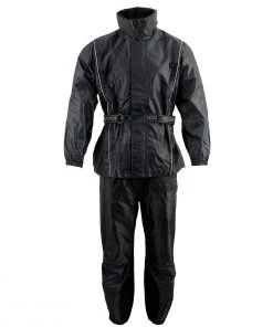NexGen SH2225 Men's Black Waterproof Rain Suit With Reflective Piping Riding Gear