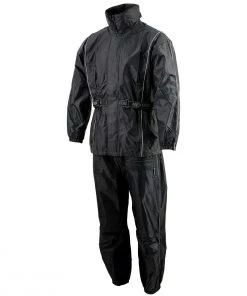 NexGen SH2225 Men's Black Waterproof Rain Suit With Reflective Piping Riding Gear