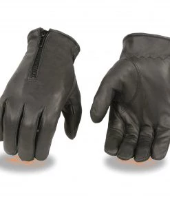 Milwaukee Leather SH226D Men's Black Unlined Leather Gloves With Zipper Closure