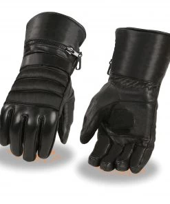 Milwaukee Leather SH232 Men's 'Suede Palm' Black Leather Gauntlet Gloves With Rain Mitton Riding Gear