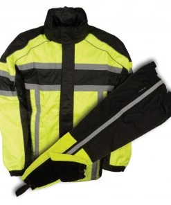NexGen SH233113 Men's Black And Neon Green Water Resistant Rain Suit With Reflective Tape Riding Gear