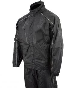 NexGen SH2334 Men’s Black Water Proof Rain Suit With Reflective Flame Skull Design Riding Gear