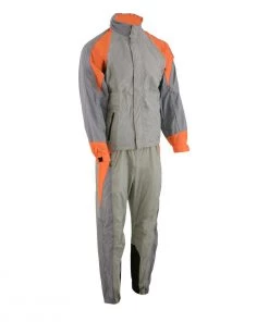Riding Gear Milwaukee Leather SH2346SGO Men's Gray And Orange Water Resistant Rain Suit With Reflective Piping
