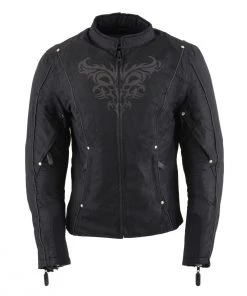 Motorcycle Jackets Milwaukee Leather SH2366 Ladies 'Reflective Tribal' Black Armored Textile Jacket