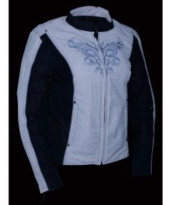 Milwaukee Leather SH2366 Ladies'Reflective Tribal' Black And Cream Armored Textile Jacket Motorcycle Jackets