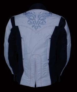 Milwaukee Leather SH2366 Ladies'Reflective Tribal' Black And Cream Armored Textile Jacket Motorcycle Jackets