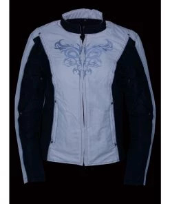 Milwaukee Leather SH2366 Ladies'Reflective Tribal' Black And Cream Armored Textile Jacket Motorcycle Jackets