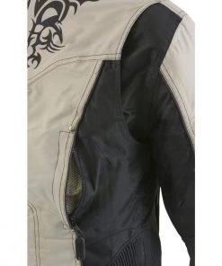 Milwaukee Leather SH2366 Ladies'Reflective Tribal' Black And Cream Armored Textile Jacket Motorcycle Jackets