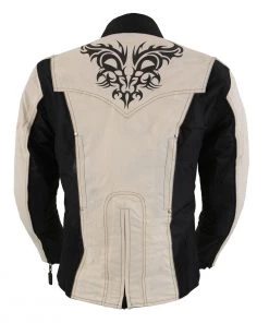 Milwaukee Leather SH2366 Ladies'Reflective Tribal' Black And Cream Armored Textile Jacket Motorcycle Jackets