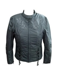 Motorcycle Jackets NexGen SH2368 Ladies Black Textile Jacket With Embroidery Artwork