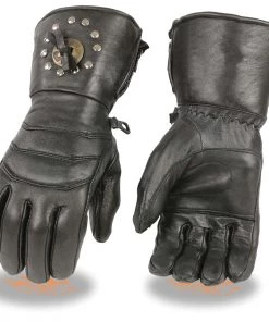 Milwaukee Leather SH238 Men's Black Studded Gauntlet Leather Gloves With Conchos