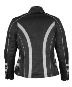 Motorcycle Jackets NexGen SH2394 Ladies Black And Silver Textile Racer MC Jacket