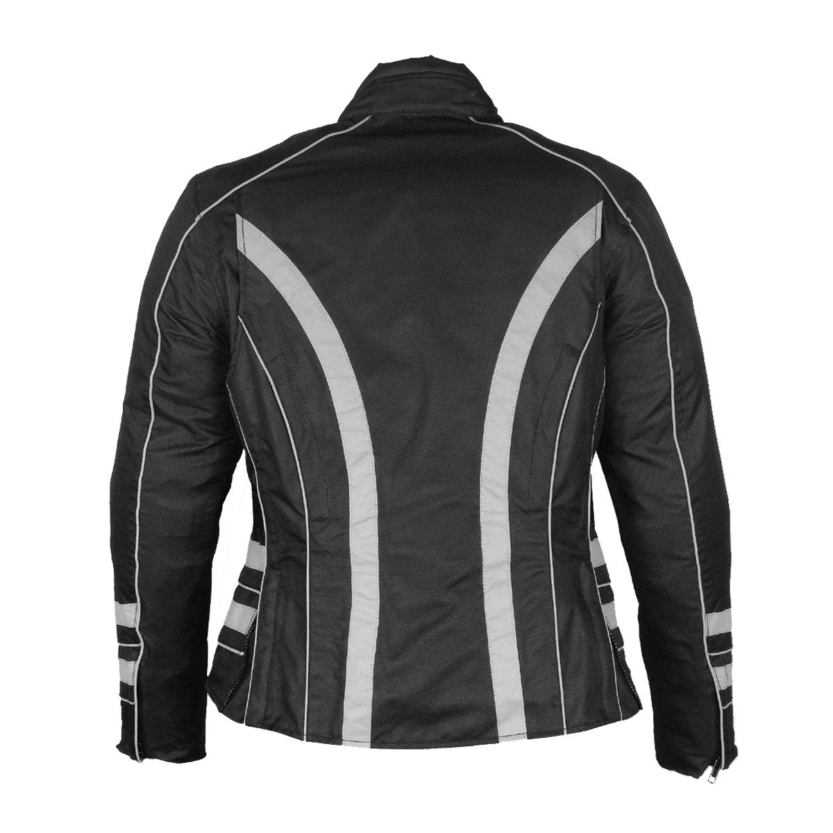 Motorcycle Jackets NexGen SH2394 Ladies Black And Silver Textile Racer MC Jacket