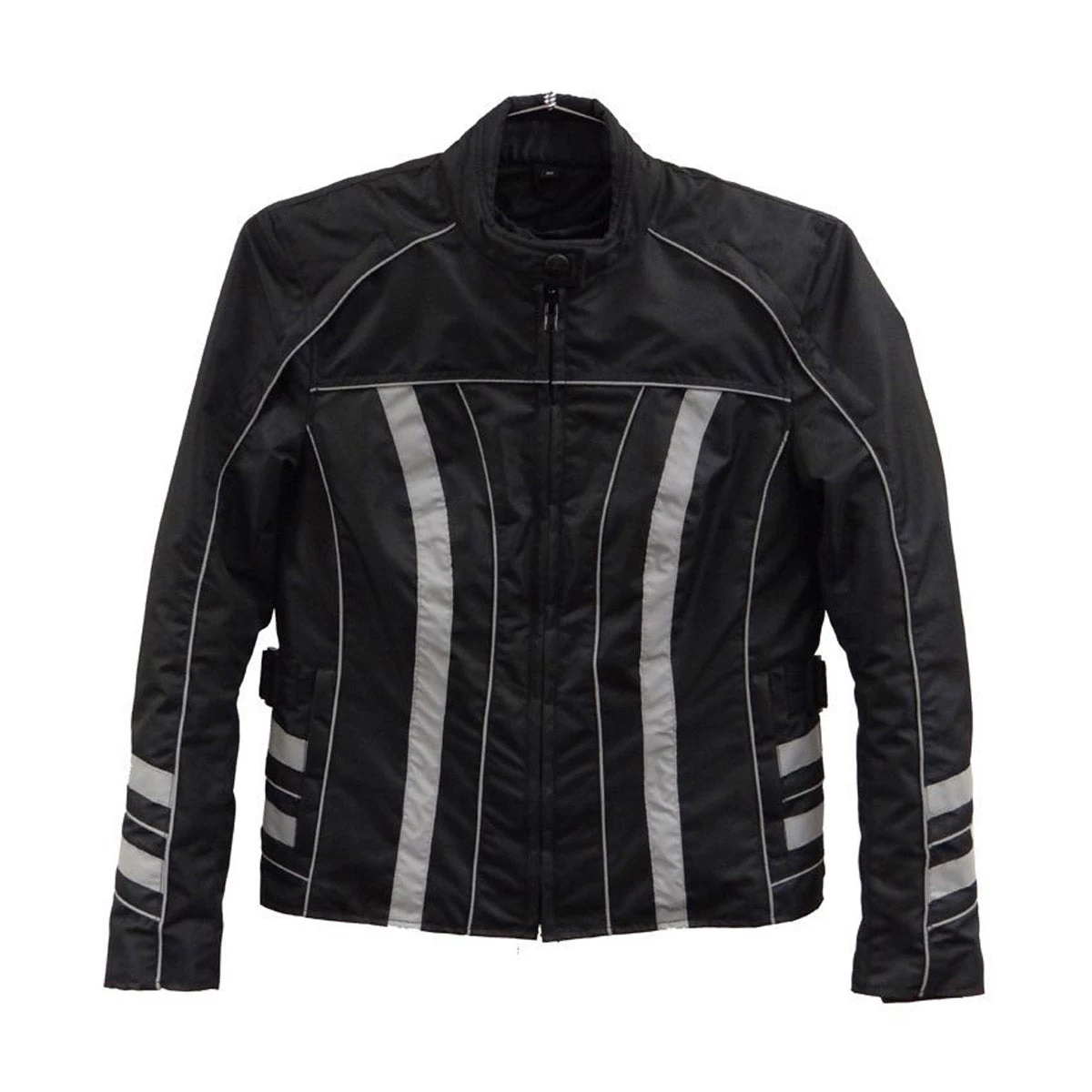 Motorcycle Jackets NexGen SH2394 Ladies Black And Silver Textile Racer MC Jacket