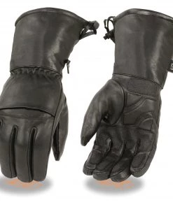 Milwaukee Leather SH292 Men's 'Flex Knuckles' Black Waterproof Leather Gauntlet Gloves Riding Gear