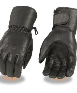 Milwaukee Leather SH293 Men's Black Leather Waterproof Gauntlet Gloves With Cinch Wrist Riding Gear