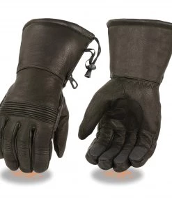 Milwaukee Leather SH294 Men's Black Leather Waterproof Gauntlet Gloves With Stretch Knuckles Riding Gear