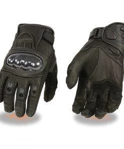 Riding Gear Milwaukee Leather SH298 Men's 'Hard Knuckles' Black Perforated Leather Racing Gloves