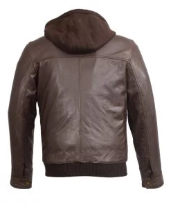 M-BOSS Motorcycle Apparel Wilsons Leather SH3353 Men's Brown Leather Zipper Front Bomber Jacket With Zip Off Hoodie Leather Motorcycle Jackets