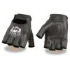 Xelement XG351 Men's Black 'Fire Skull' Embroidered Leather Fingerless Gloves Riding Gear