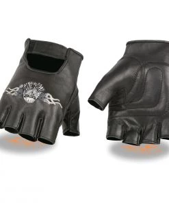 Milwaukee Leather SH352 Men's 'Eagle Head' Black Leather Fingerless Gloves