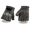 Riding Gear Xelement XG352 Men's Black Leather Flaming Eagle Fingerless Gloves