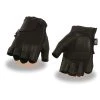 Milwaukee Leather SH442 Men's Black Leather Full Panel Fingerless Gloves With Gel Palm Riding Gear