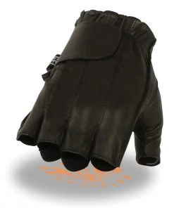 Milwaukee Leather SH442 Men's Black Leather Full Panel Fingerless Gloves With Gel Palm Riding Gear