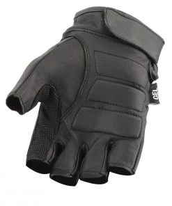 Riding Gear Milwaukee Leather SH462 Men's Black Fingerless Leather Gloves With Gel Palm
