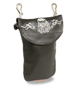 Milwaukee Leather SH506E Leather Belt Bag With ‘Eagle Head’ Embroidery Riding Gear