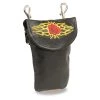 Riding Gear Milwaukee Leather SH506EF Black Leather Belt Bag With Rose And Thorns Embroidery