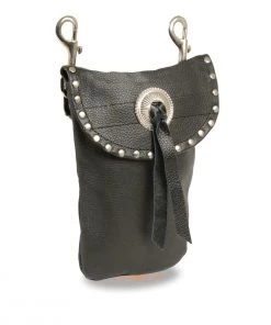 Milwaukee Performance Riding Gear Milwaukee Leather SH506S Black Leather Belt Bag With Studding And Double Clasps