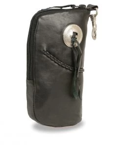 Milwaukee Leather SH508B Black Leather ‘Embroidered’ Eye Glass Case With Concho