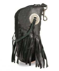 Milwaukee Leather SH508F Black Leather ‘Fringe’ Eye Glass Case With Concho Riding Gear