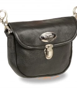 Milwaukee Leather SH520 Women's Black Leather Belt Bag With Flap And Belt Clasps