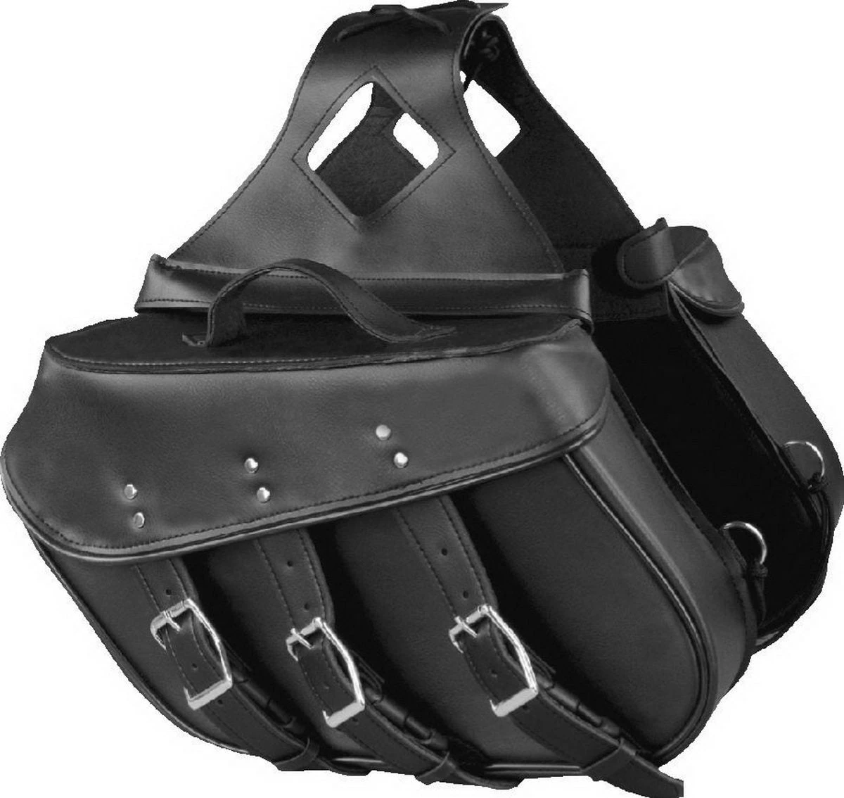 Riding Gear Milwaukee Leather SH55103ZB Zip Off Black Plain PVC Three Strap Motorcycle Saddlebags