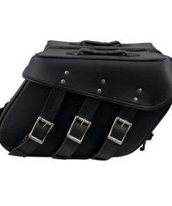 Xelement XH55103ZB Zip Off Black Plain PVC Three Strap Motorcycle Saddlebags Riding Gear