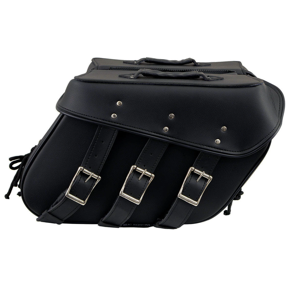 Xelement XH55103ZB Zip Off Black Plain PVC Three Strap Motorcycle Saddlebags Riding Gear