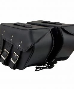Xelement XH55103ZB Zip Off Black Plain PVC Three Strap Motorcycle Saddlebags Riding Gear