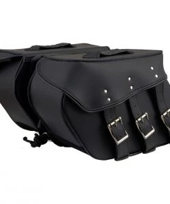Riding Gear Milwaukee Leather SH55103ZB Zip Off Black Plain PVC Three Strap Motorcycle Saddlebags
