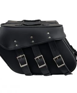 Riding Gear Milwaukee Leather SH55103ZB Zip Off Black Plain PVC Three Strap Motorcycle Saddlebags