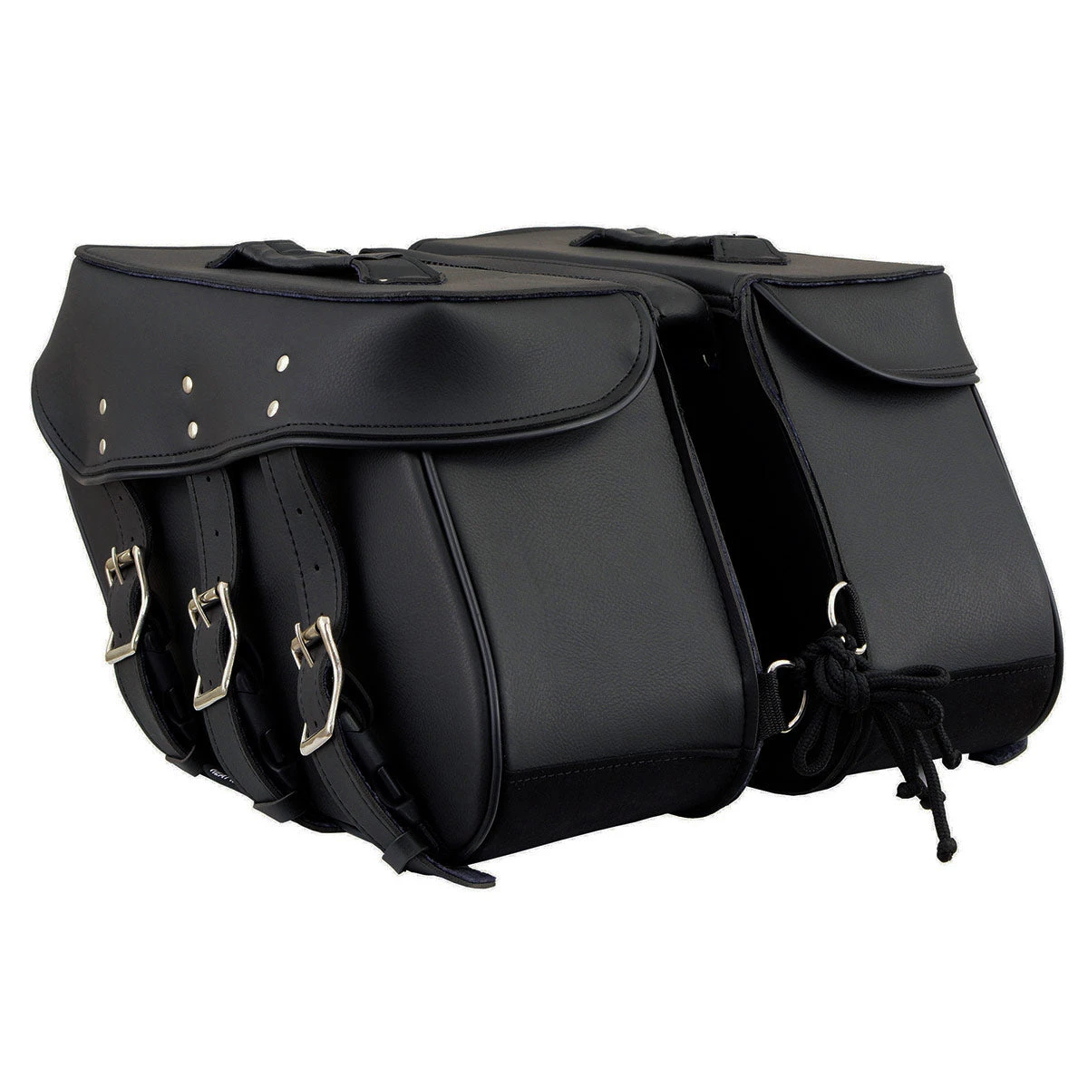 Xelement XH55103ZB Zip Off Black Plain PVC Three Strap Motorcycle Saddlebags Riding Gear