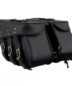 Riding Gear Milwaukee Leather SH55103ZB Zip Off Black Plain PVC Three Strap Motorcycle Saddlebags