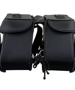 Xelement XH55103ZB Zip Off Black Plain PVC Three Strap Motorcycle Saddlebags Riding Gear